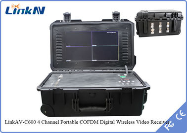 COFDM 가방 비디오 수신기 4 채널 IP65 배터리 및 디스플레이 AES256 H.264 DC 12V